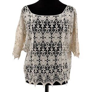 Vintage‎ Crochet Lace Top Blouse Womens XL Coquette Oversized Dainty Open Knit